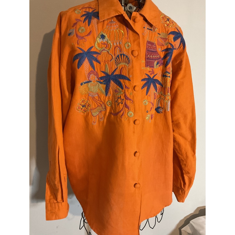 Vintage Ascente Sport Orange Embroidered Moroccan Theme Button‎ Front Medium